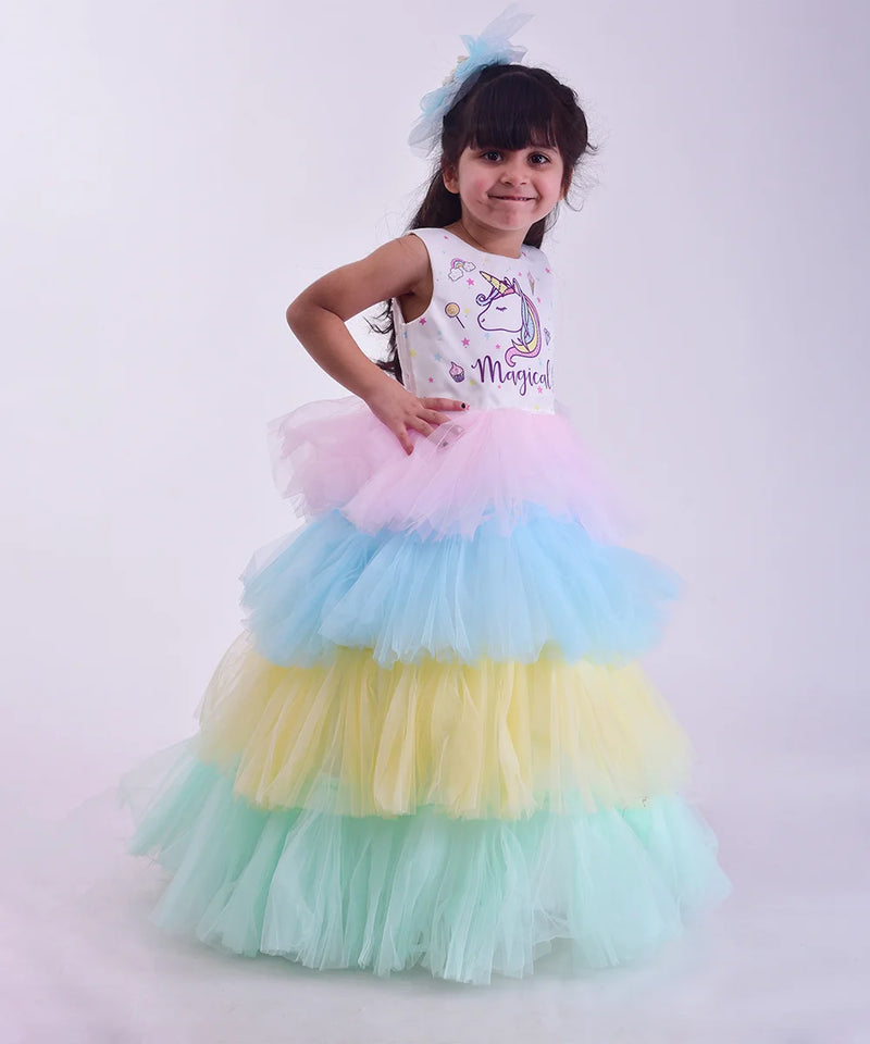 unicorn pastel theme gown for birthday party 