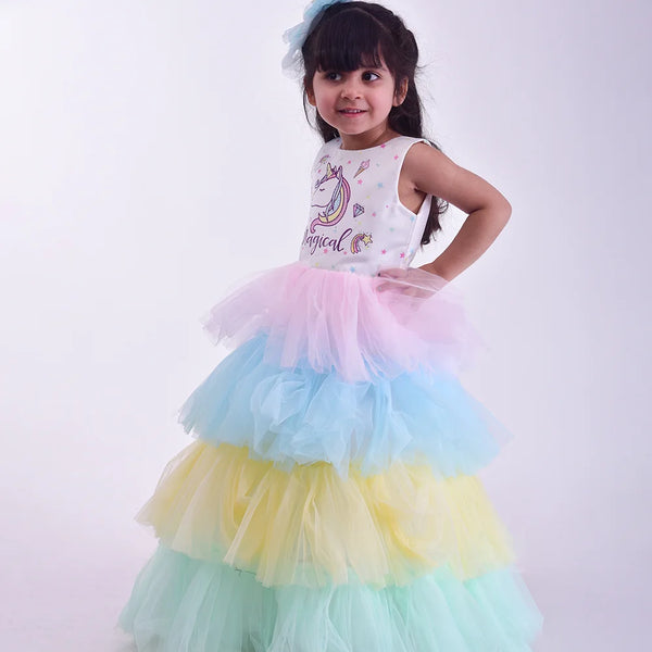 cute unicorn pastel gown for baby girl