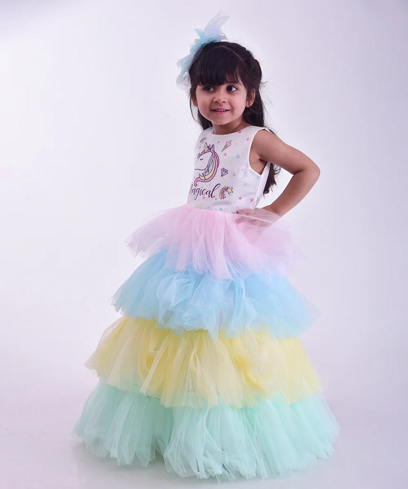 cute unicorn pastel gown for baby girl