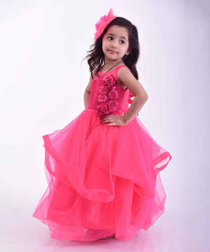 Pink Colored Ruffle Gown for Girls