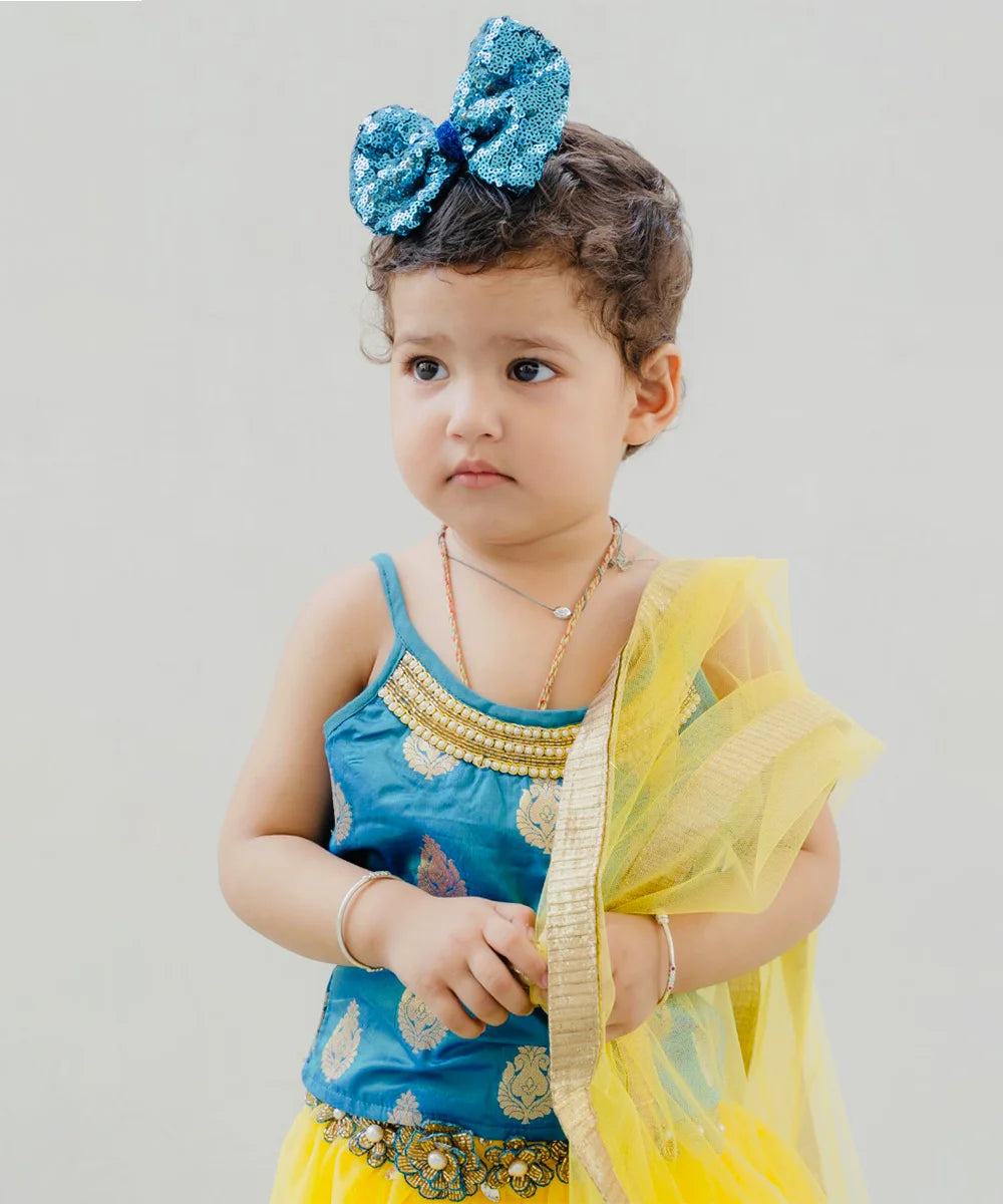 Yellow and Blue Colored Lehenga set for Girls
