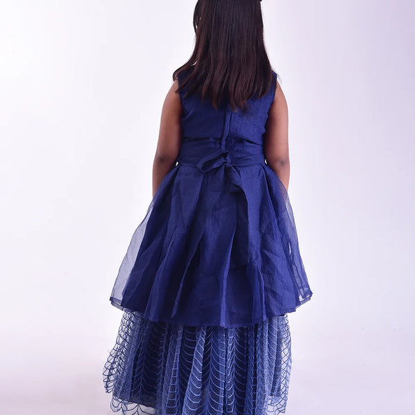 back view of navy blue gown for girls 