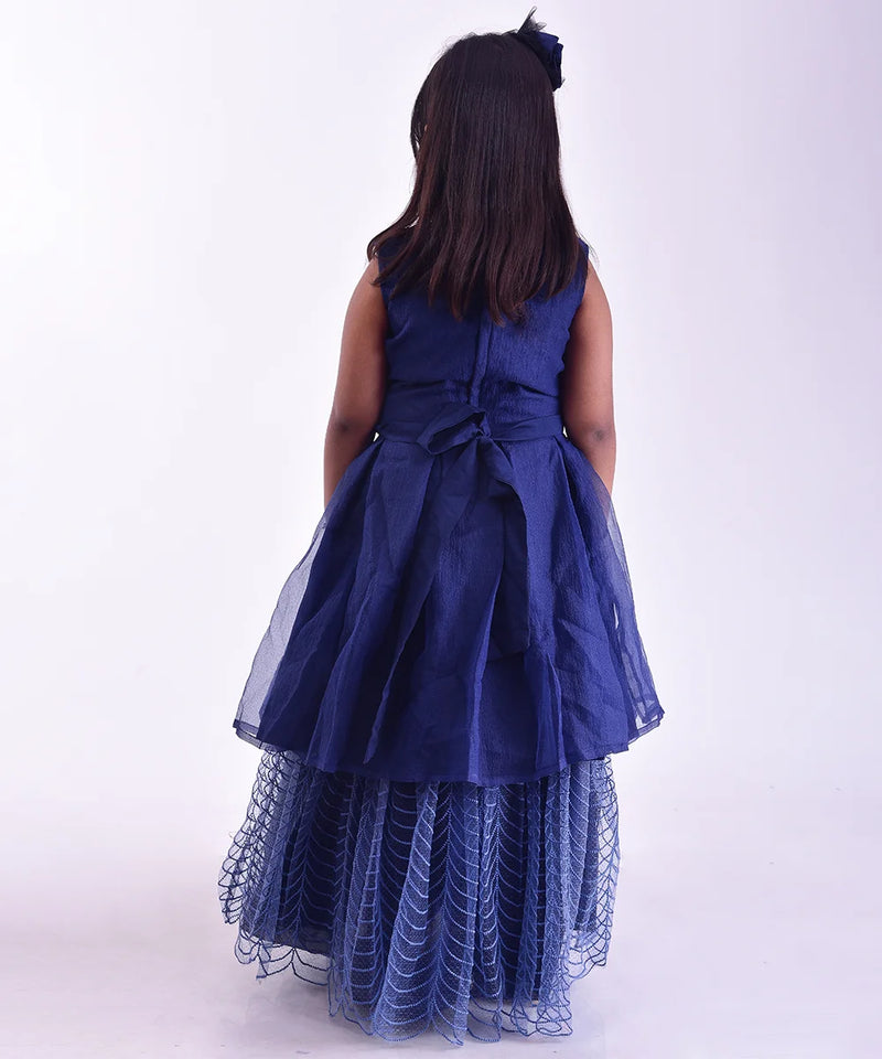 back view of navy blue gown for girls 