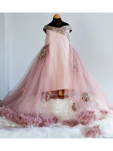 party wear pink shimmer gown for baby girl 