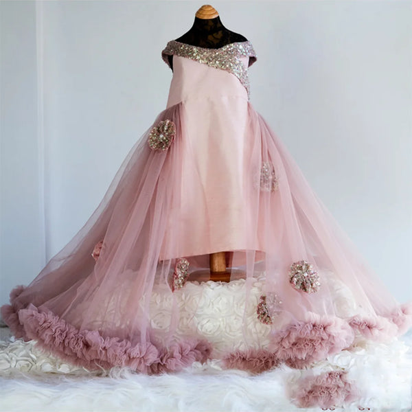 party wear pink shimmer gown for baby girl 