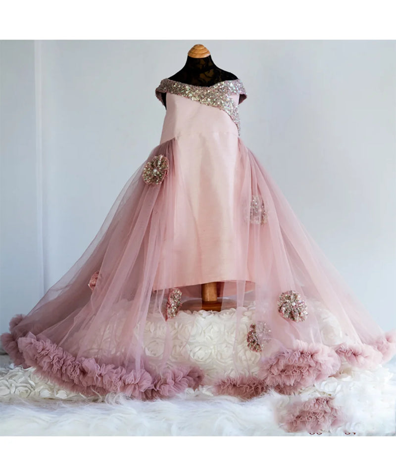 party wear pink shimmer gown for baby girl 