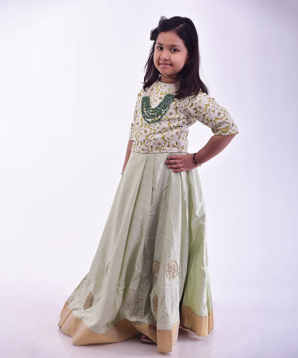 Green Party Wear Lehenga in Pure Fabric
