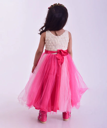 Cream and Pink Colored Baby Girl Frock for Party