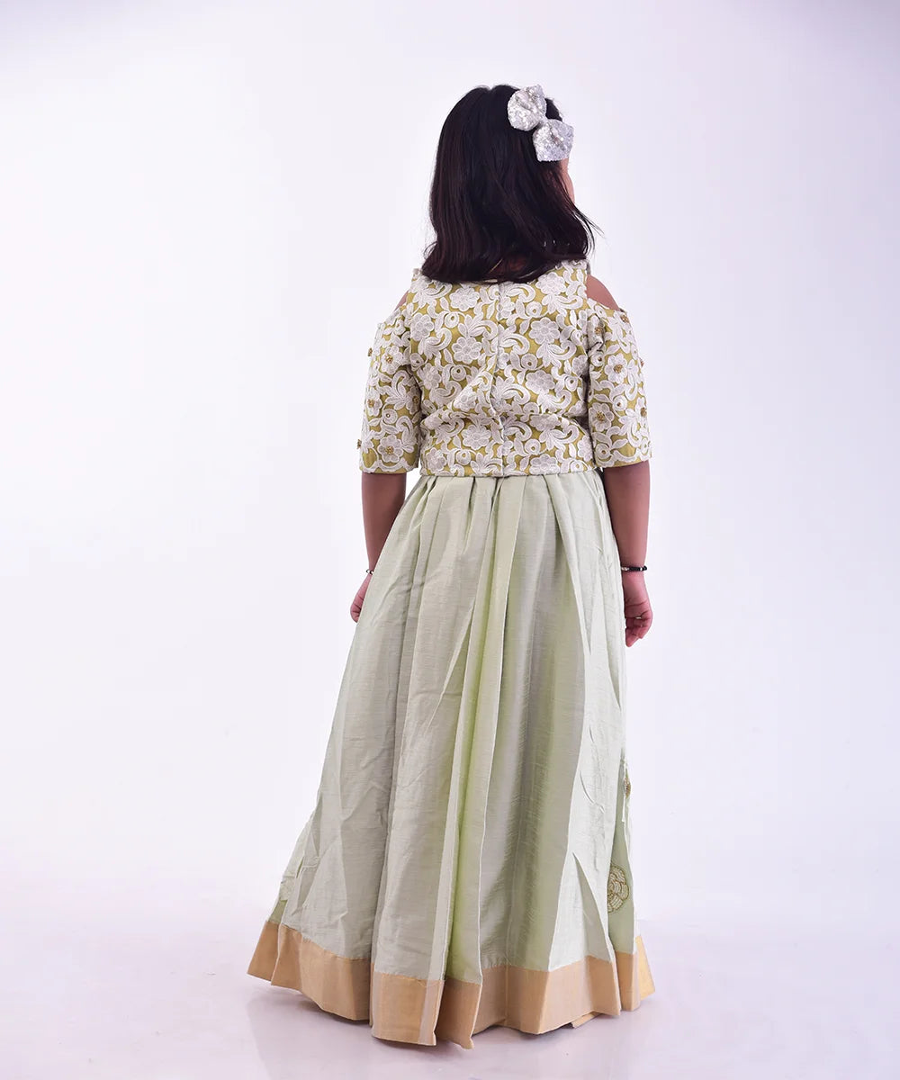 Green Party Wear Lehenga in Pure Fabric