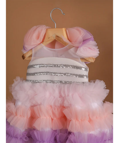 Multi-Color Frilly 1st Birthday Net Frock