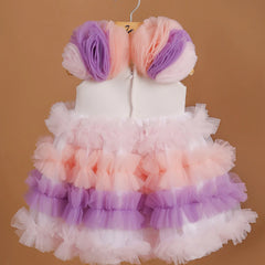 back view of multi-colour frilly frock for baby girls 