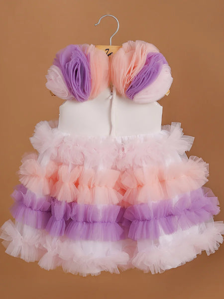 back view of multi-colour frilly frock for baby girls 