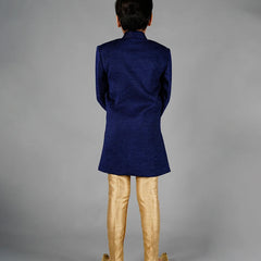 back view of navy velvet sherwani for boys 