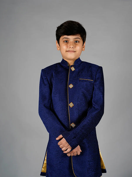 wedding wear navy velvet sherwani for boys 
