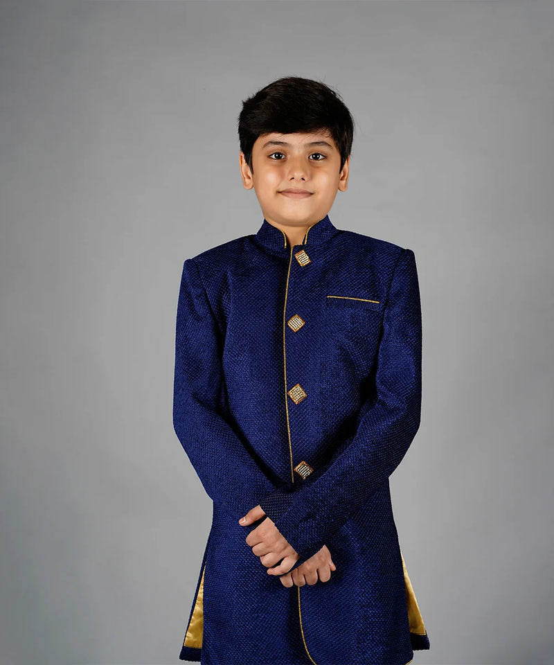 wedding wear navy velvet sherwani for boys 