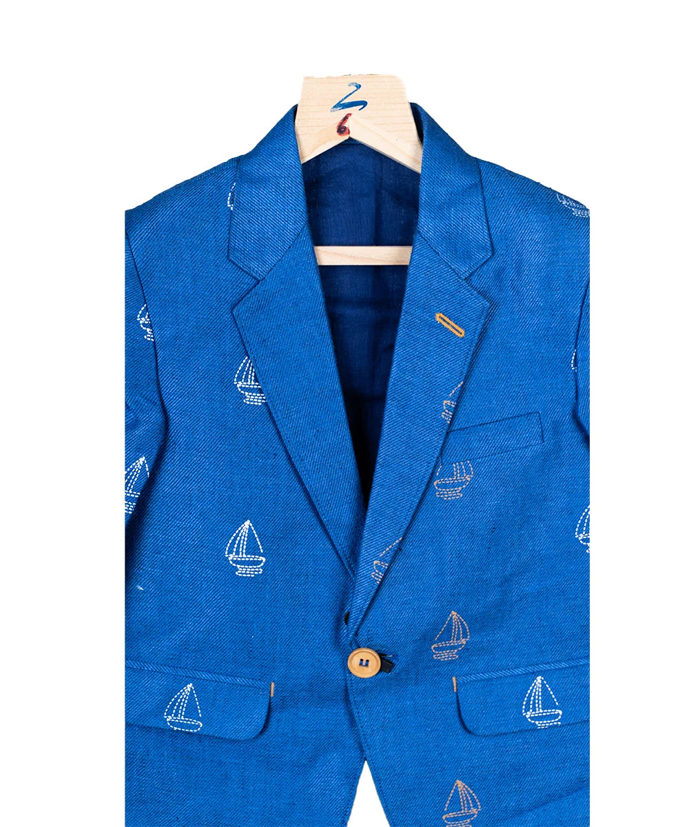 Printed Royal Blue Colored Blazer for Party for 6 year old Boy