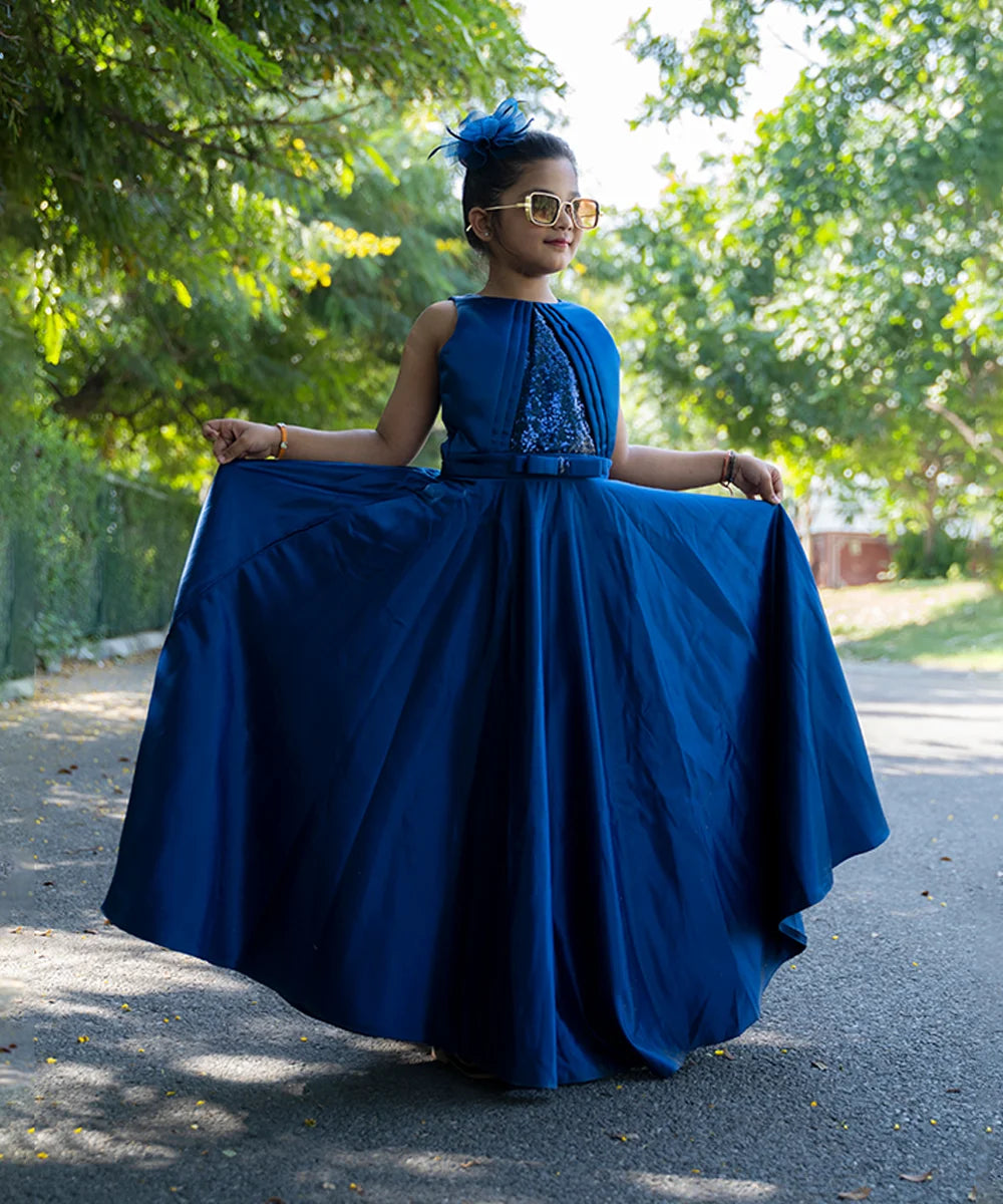 Navy Blue Colored Shimmer Party Gown for Girls
