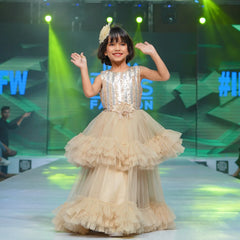 shimmery cream long gown for girls 