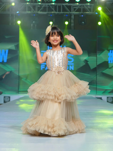 shimmery cream long gown for girls 