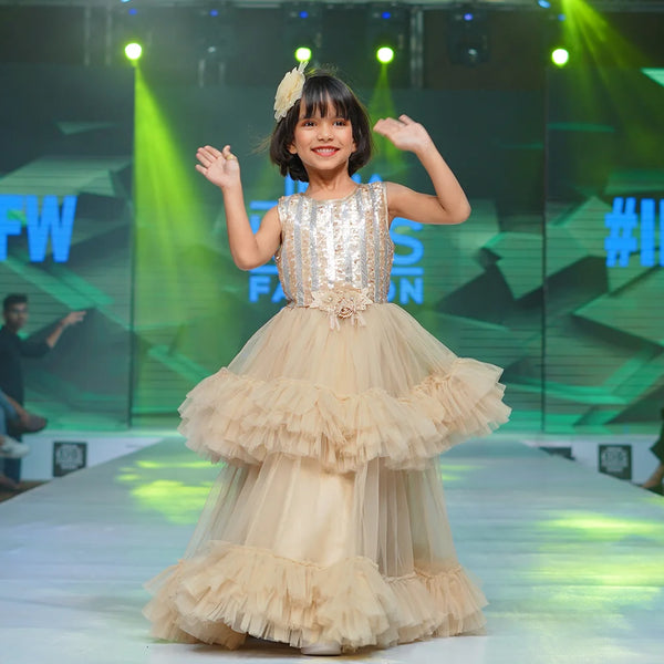 shimmery cream long gown for girls 