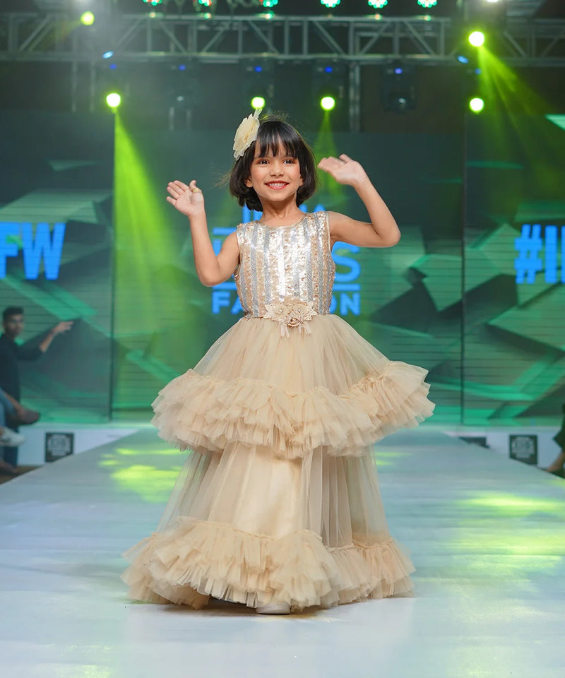 shimmery cream long gown for girls 