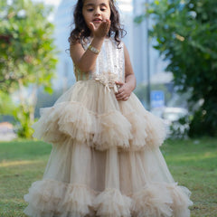 cream fluffy gown for girls 
