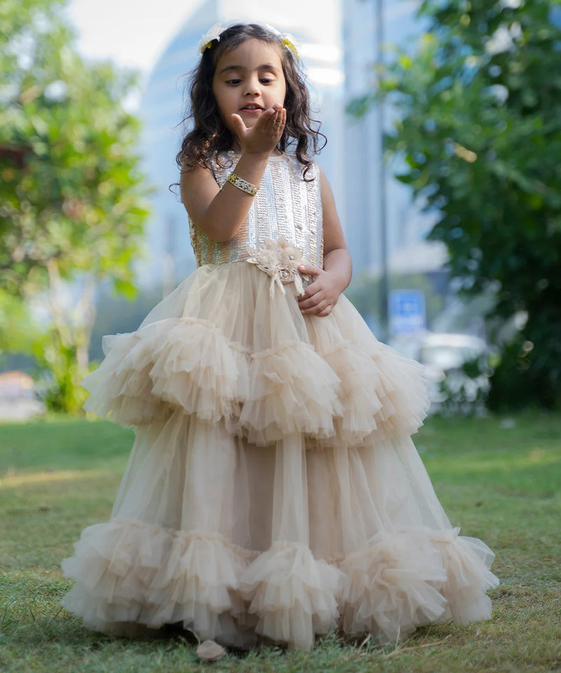 cream fluffy gown for girls 