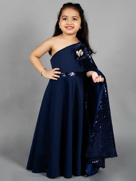 navy blue shimmer gown for girls 