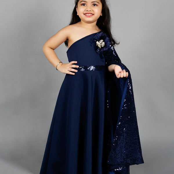 navy blue shimmer gown for girls 