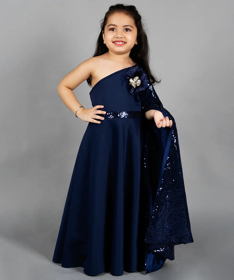 navy blue shimmer gown for girls 