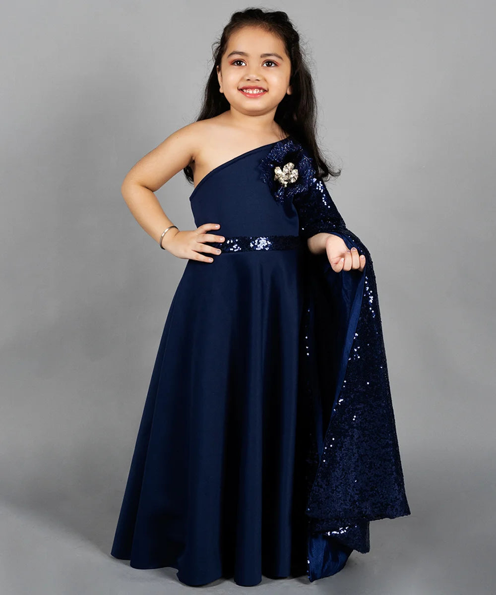 Navy Colored Sequin Party Wear Gown