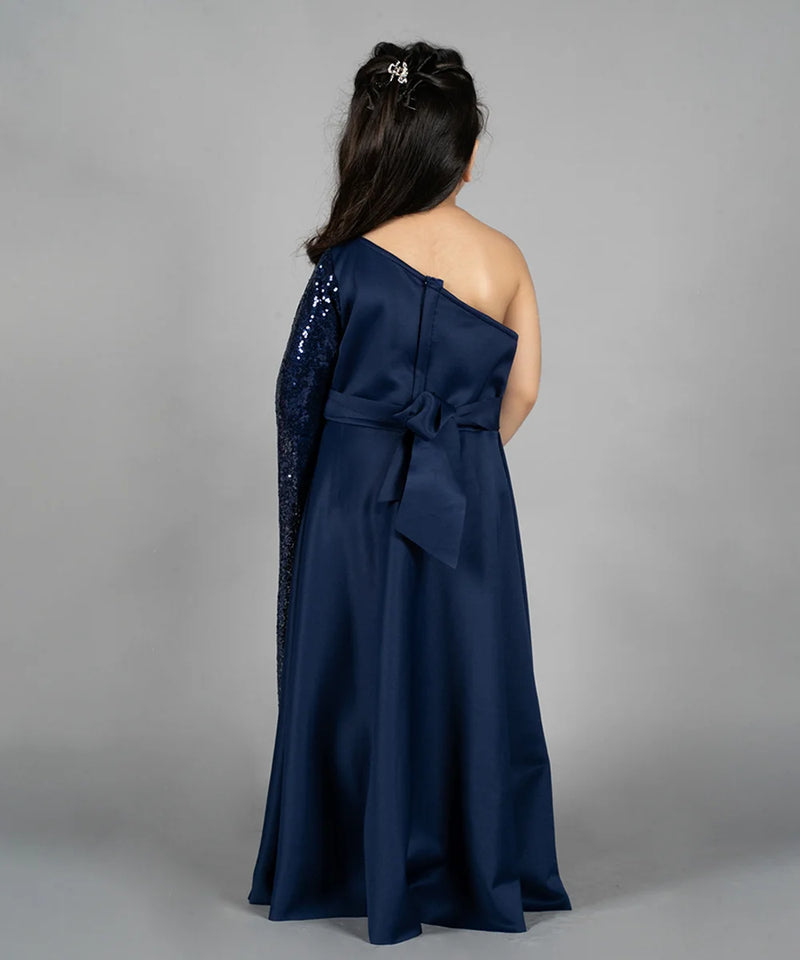 back view of navy blue gown for girls 