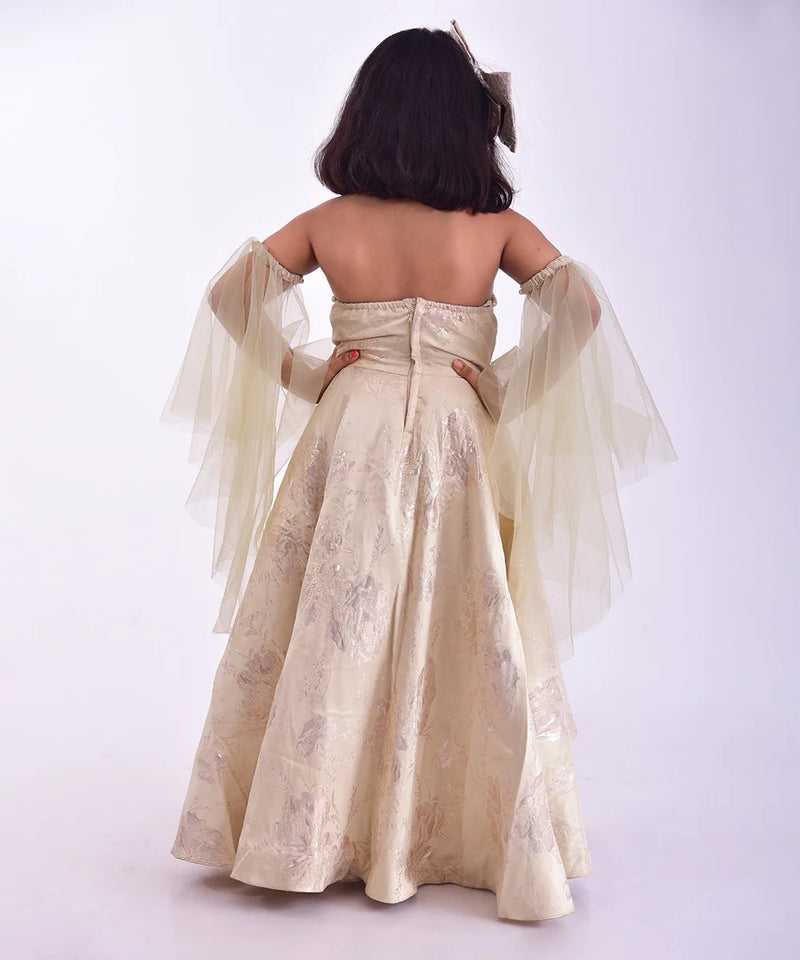 back view of cream gown for girls 