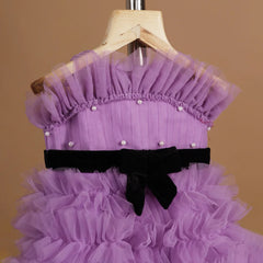 purple off shoulder frock for baby girls 