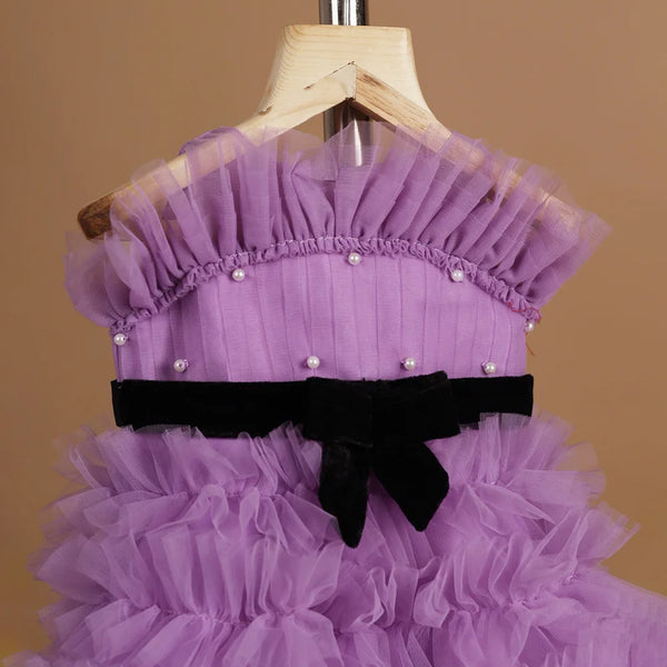 purple off shoulder frock for baby girls 