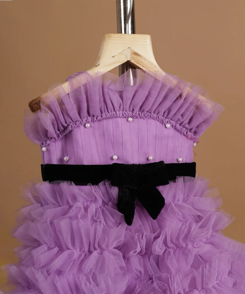 purple off shoulder frock for baby girls 