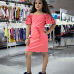 pink off shoulder dress for girls 