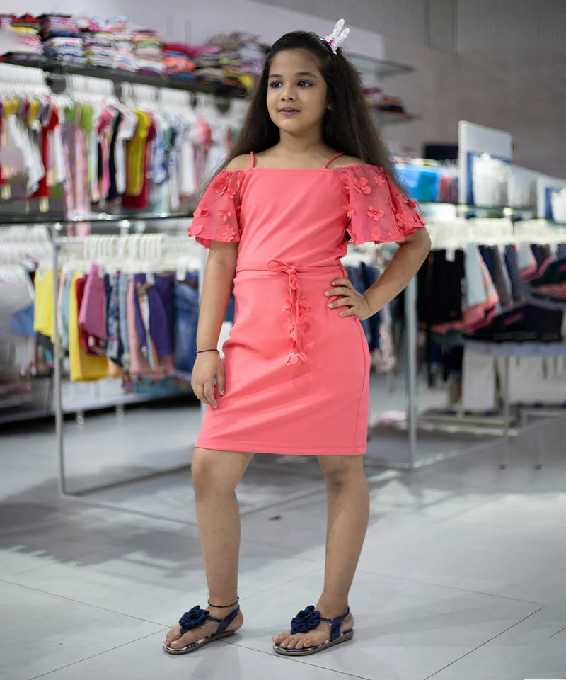 pink off shoulder dress for girls 