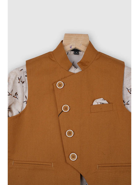 formal wear mustard waist coat suit set for boys 
