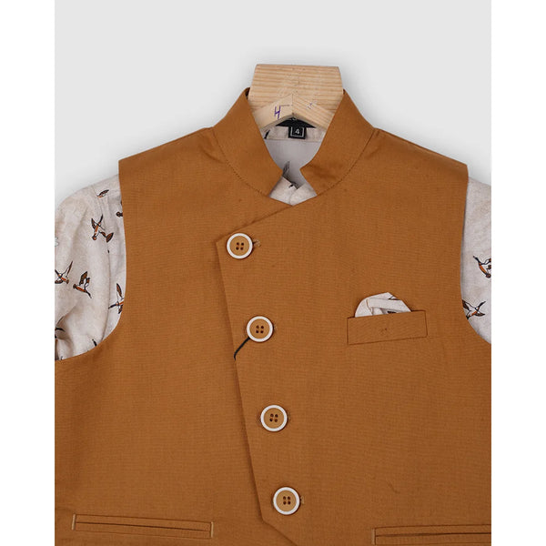 formal wear mustard waist coat suit set for boys 