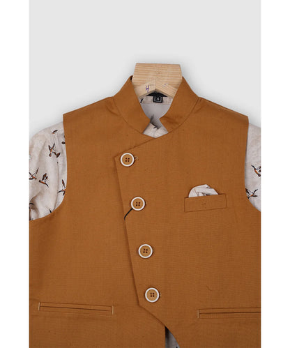 Party Wear Mustard Colored Waist Coat Set for Boys