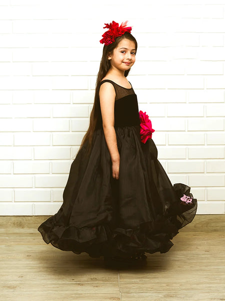 wedding wear black long gown for girls 