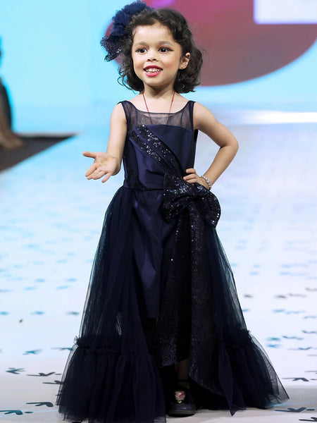 wedding wear navy blue gown for girls 