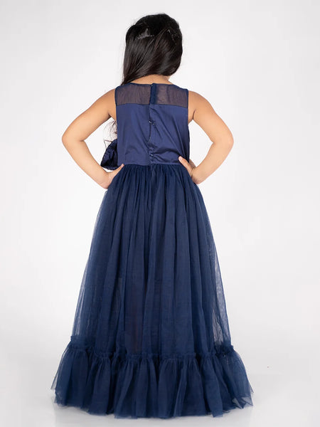 back view of navy blue gown for girls 