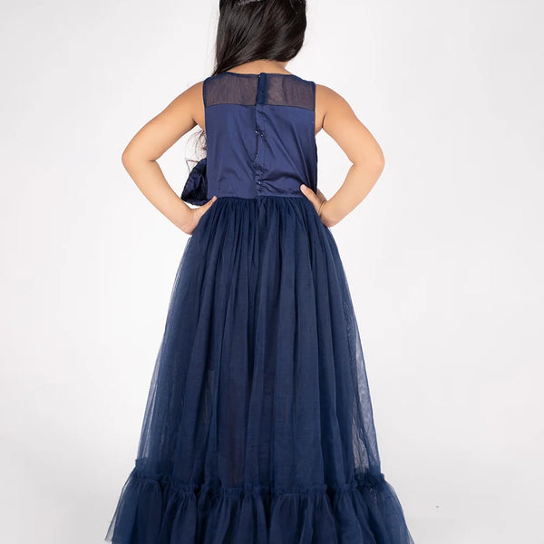 back view of navy blue gown for girls 