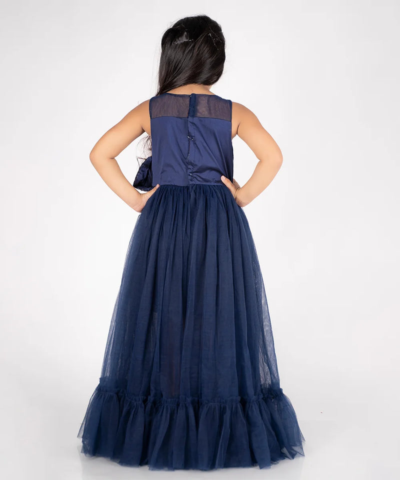 back view of navy blue gown for girls 