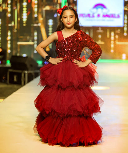 Maroon Colored Ball Gown for Birthday Girl