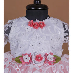 white & pink frock for baby girls 