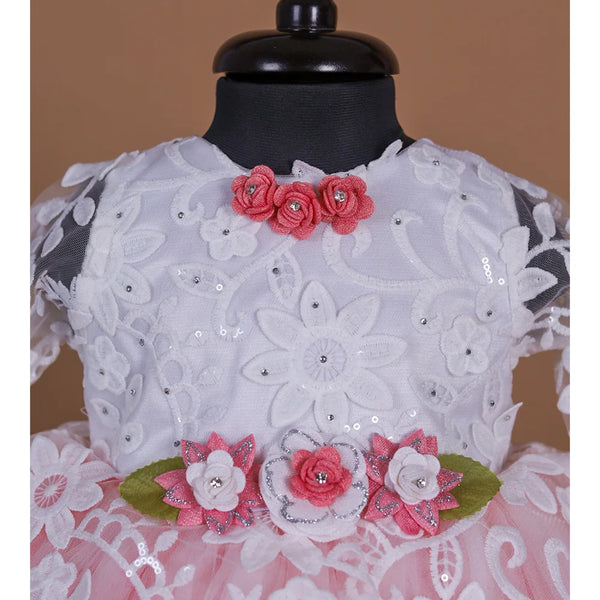 white & pink frock for baby girls 
