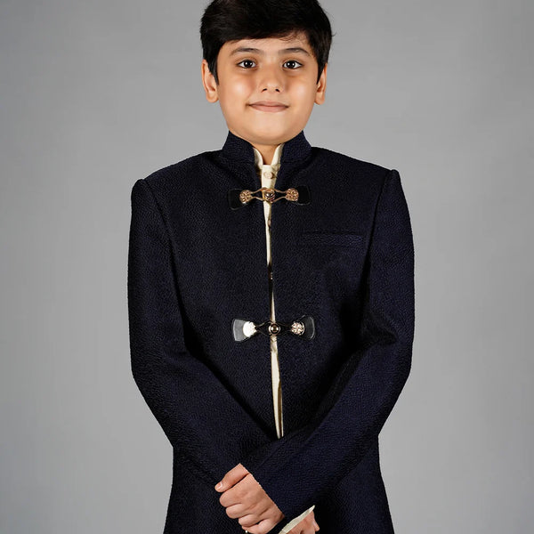 wedding wear navy blue sherwani for boys 